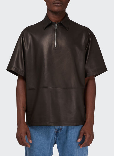 HALF ZIP LEATHER SHIRT