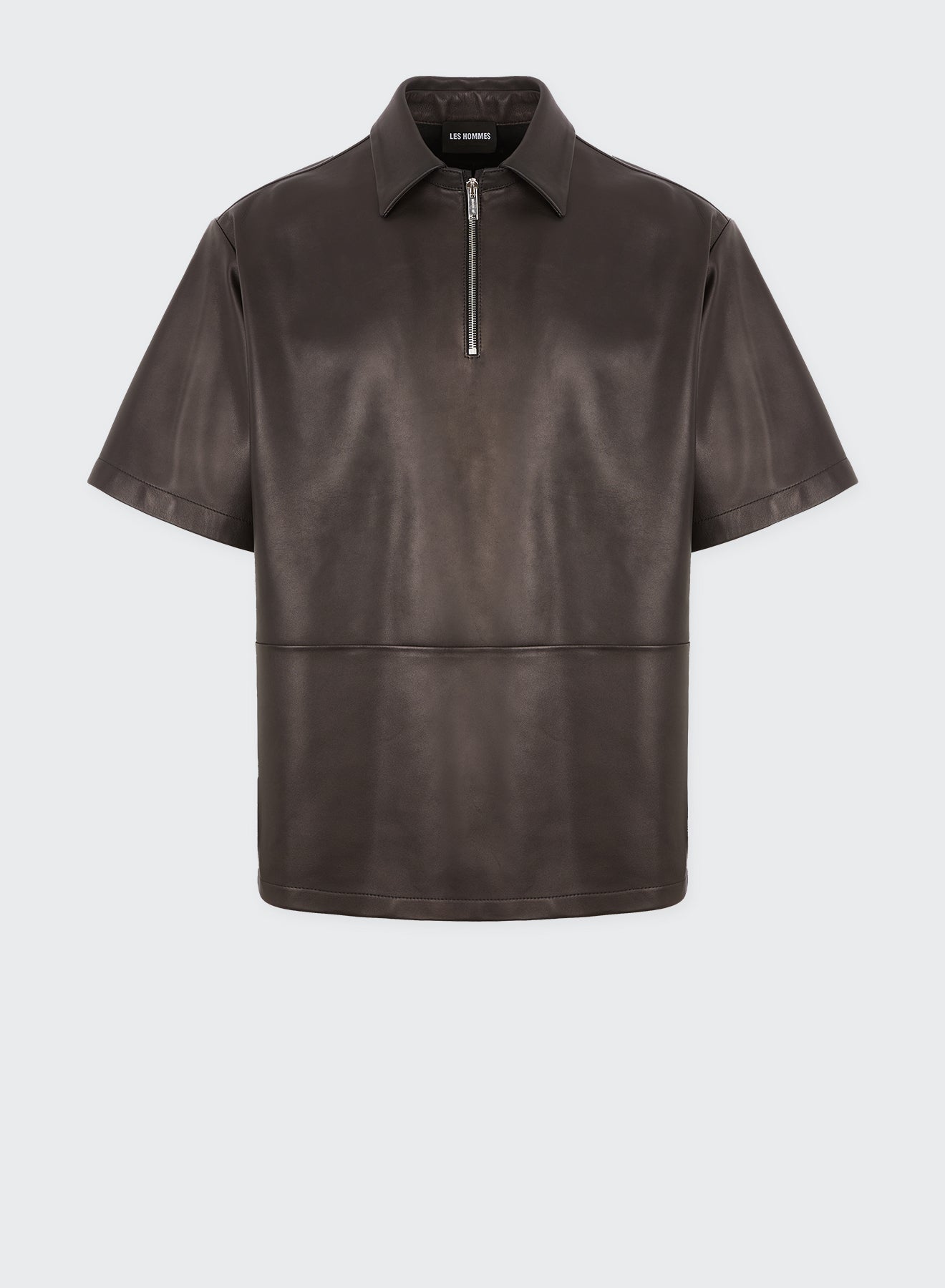 HALF ZIP LEATHER SHIRT