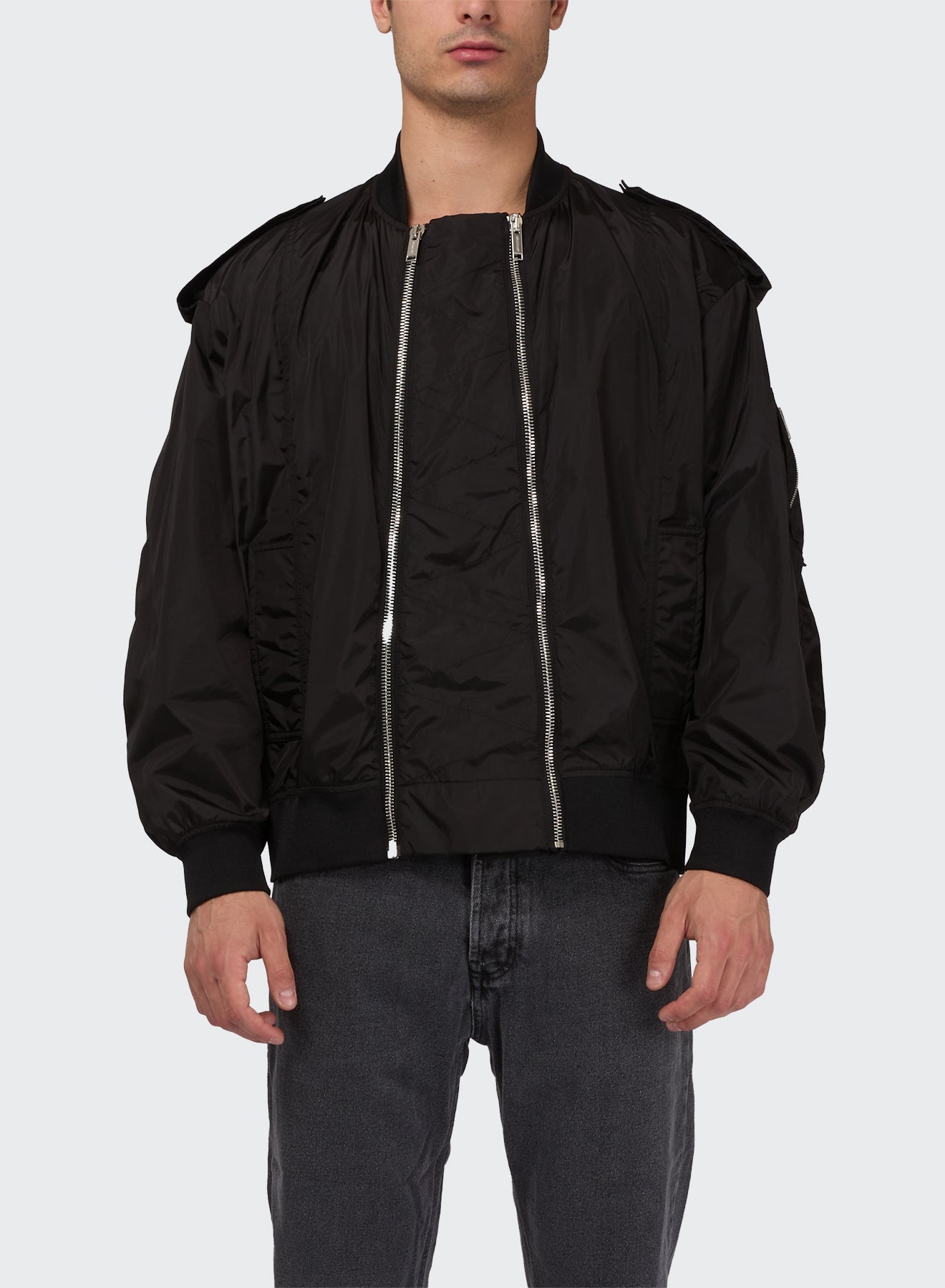 BOMBER WITH DOUBLE FRONT ZIPS AND SIDE POCKETS