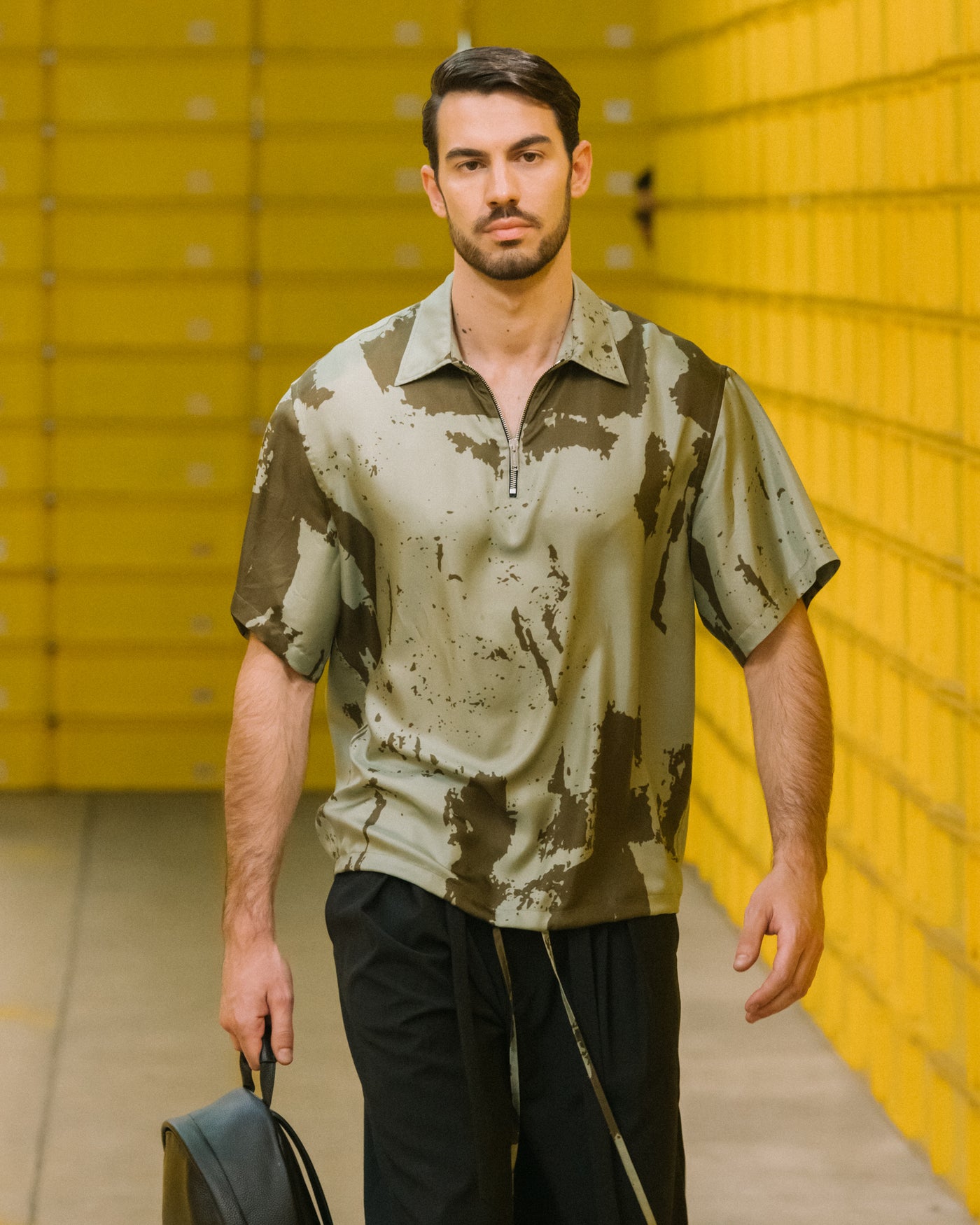 HALF ZIP SILK CAMO CLASSIC SHIRT